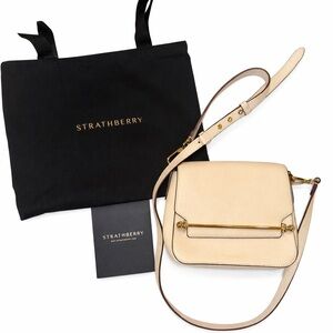 Strathberry Beige Crossbody Bag with Gold Accents
